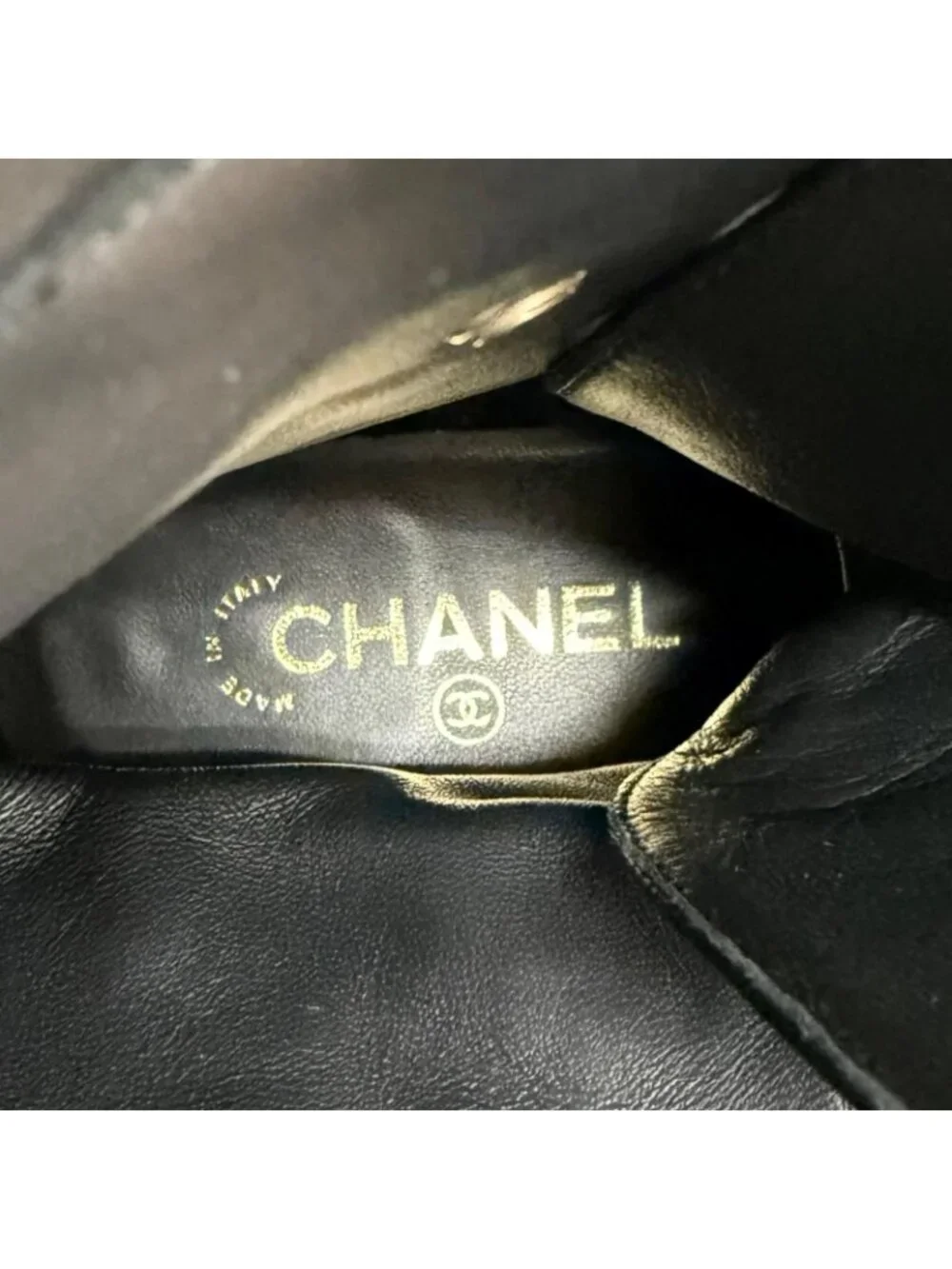 Chanel CC Logo Quilted Lace Up Leather Short Boots Black